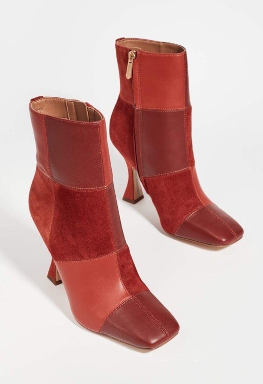 Sam Edelman Olina Booties 9.5 Red Multi Leather Suede Patchwork Boots